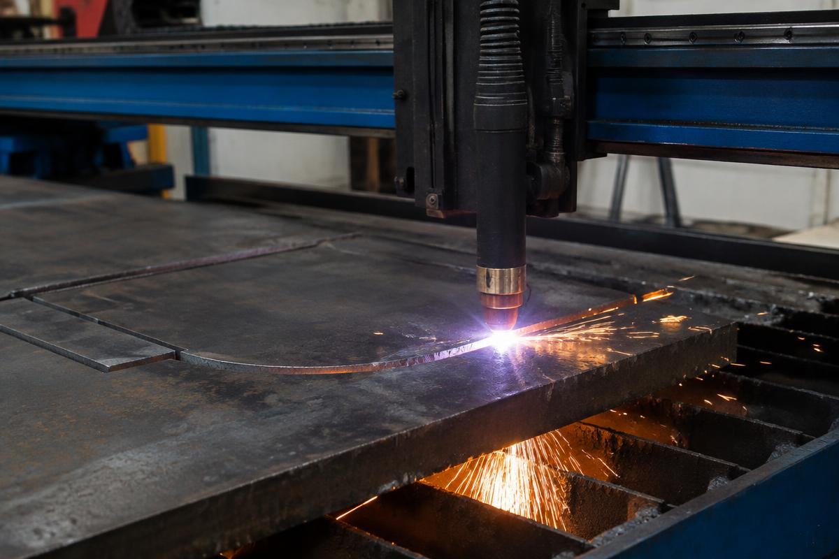 CNC plasma table cutting steel plate